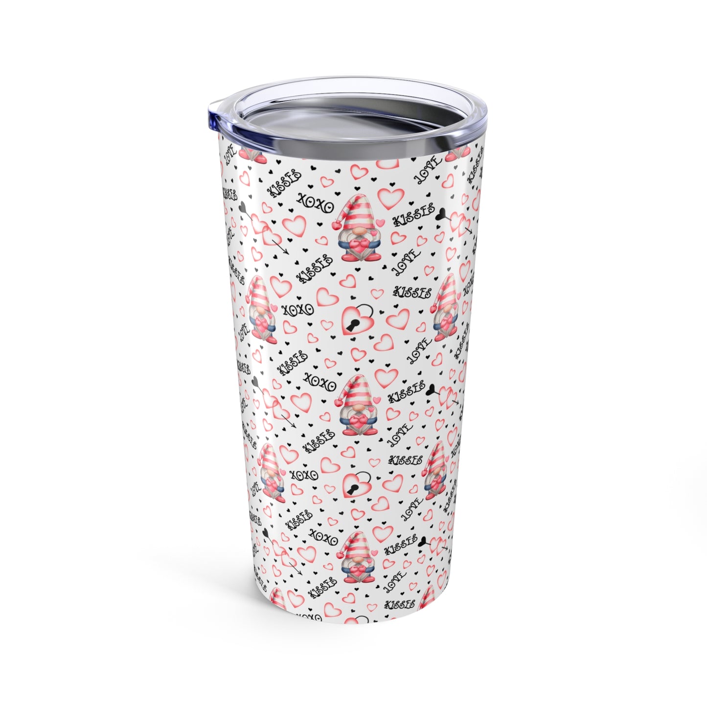 Valentine’s Day Gnome Love 20oz Tumbler – Hearts, Hugs & Kisses Design