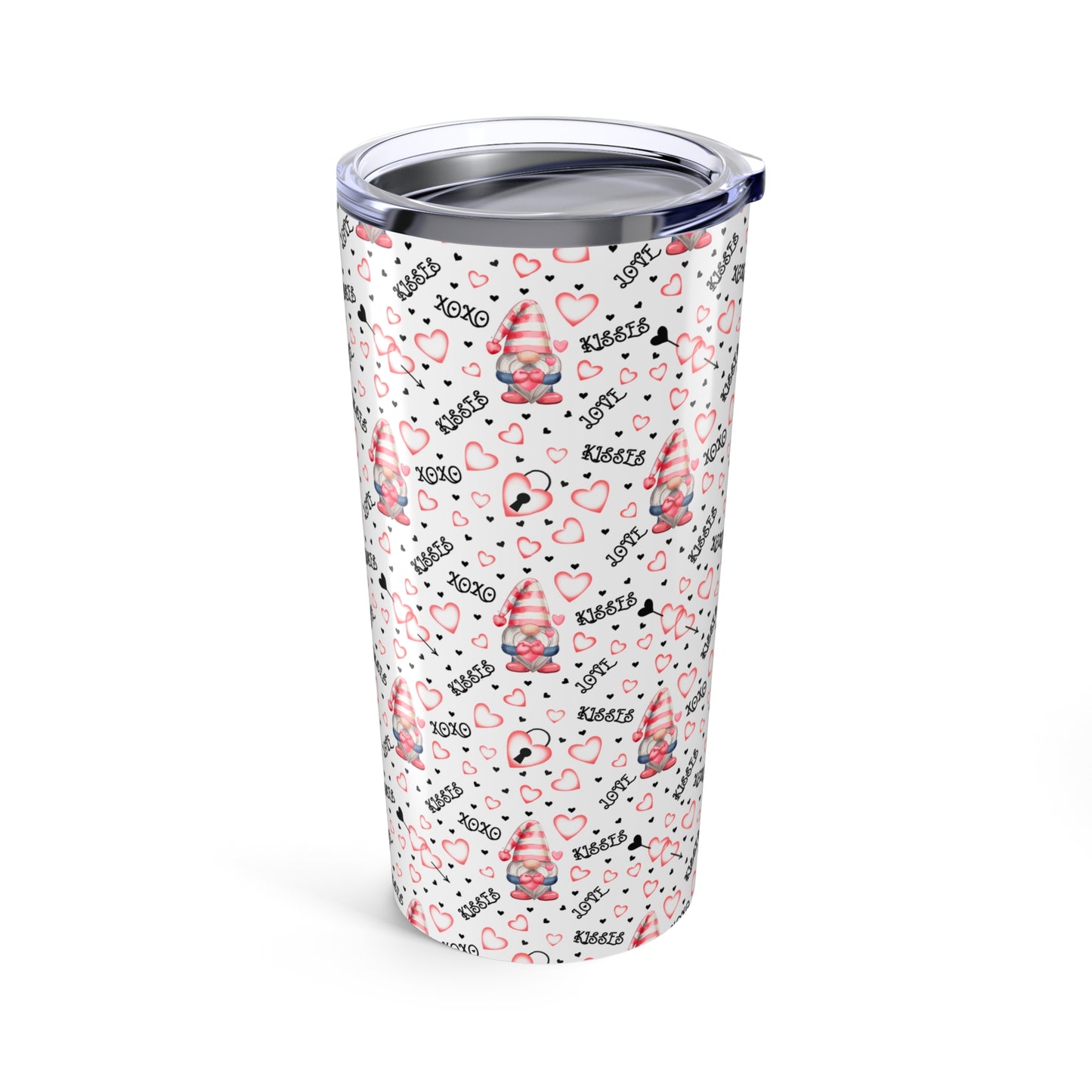 Valentine’s Day Gnome Love 20oz Tumbler – Hearts, Hugs & Kisses Design