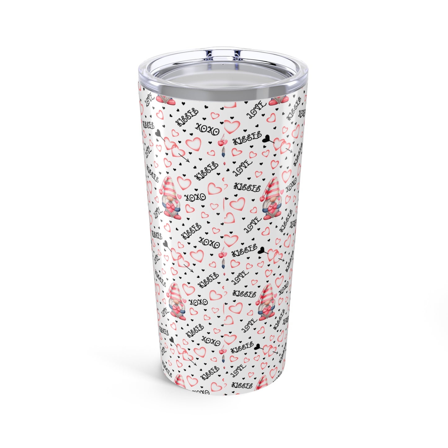 Valentine’s Day Gnome Love 20oz Tumbler – Hearts, Hugs & Kisses Design