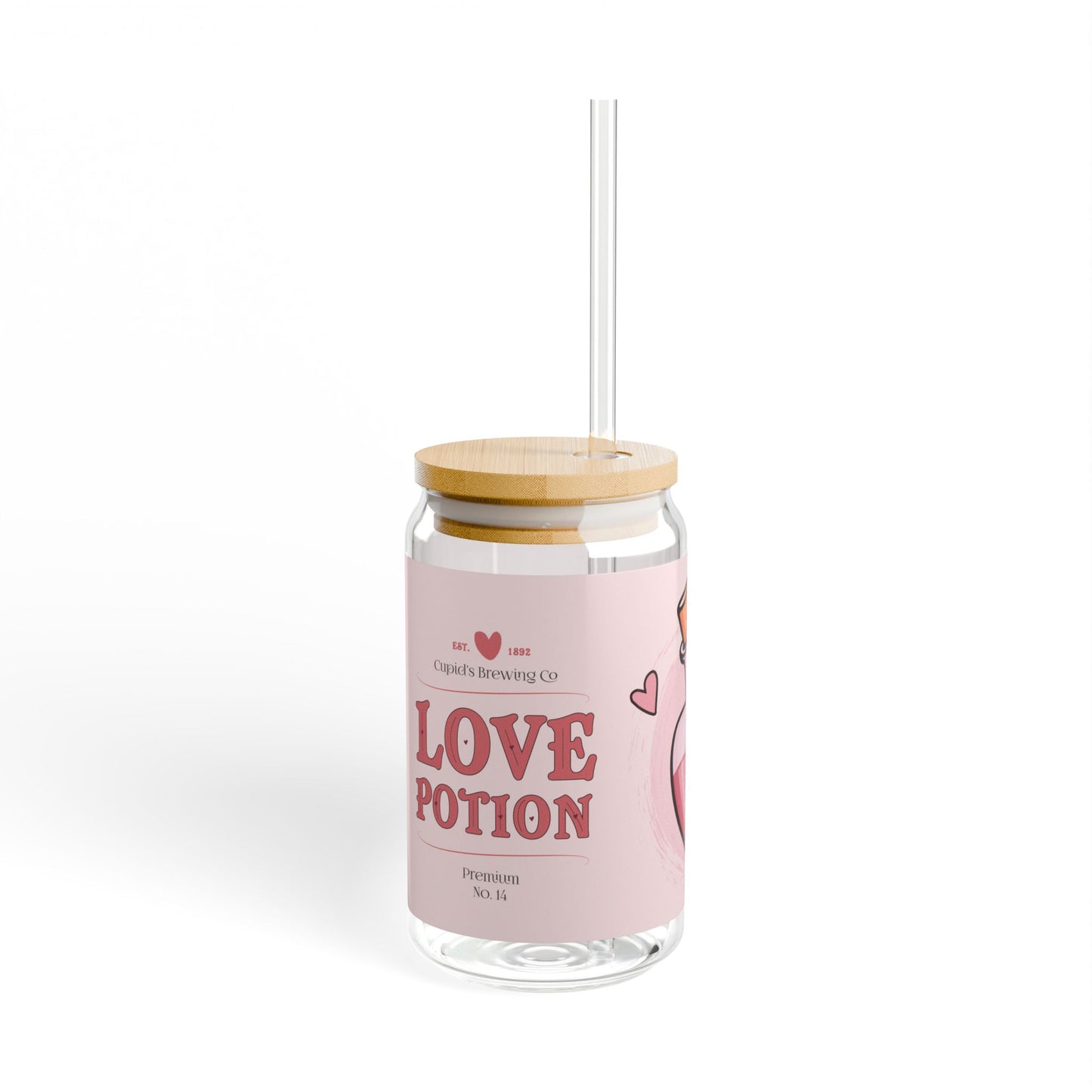 Valentine’s Love Potion #9 Glass Cup – 16oz with Lid & Straw