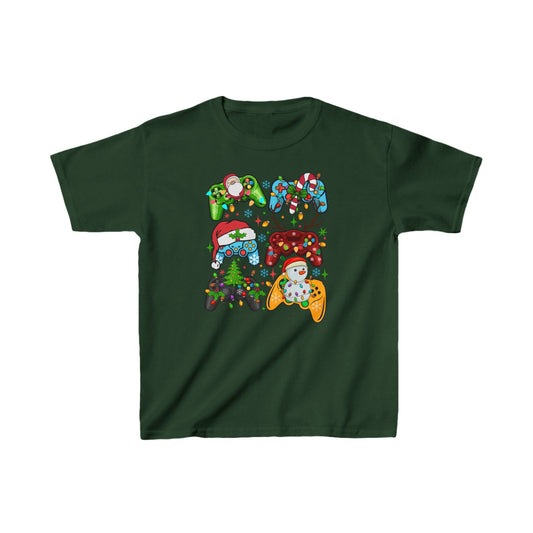 Christmas Gamer Kids T-Shirt – Festive Controllers & Lights