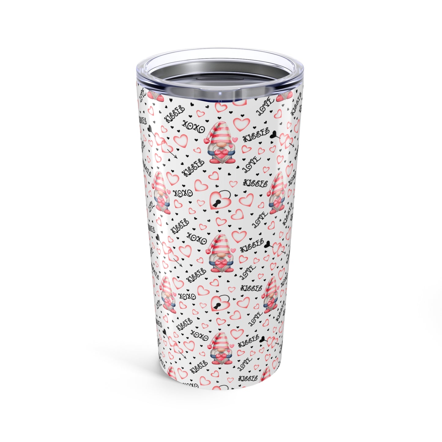 Valentine’s Day Gnome Love 20oz Tumbler – Hearts, Hugs & Kisses Design