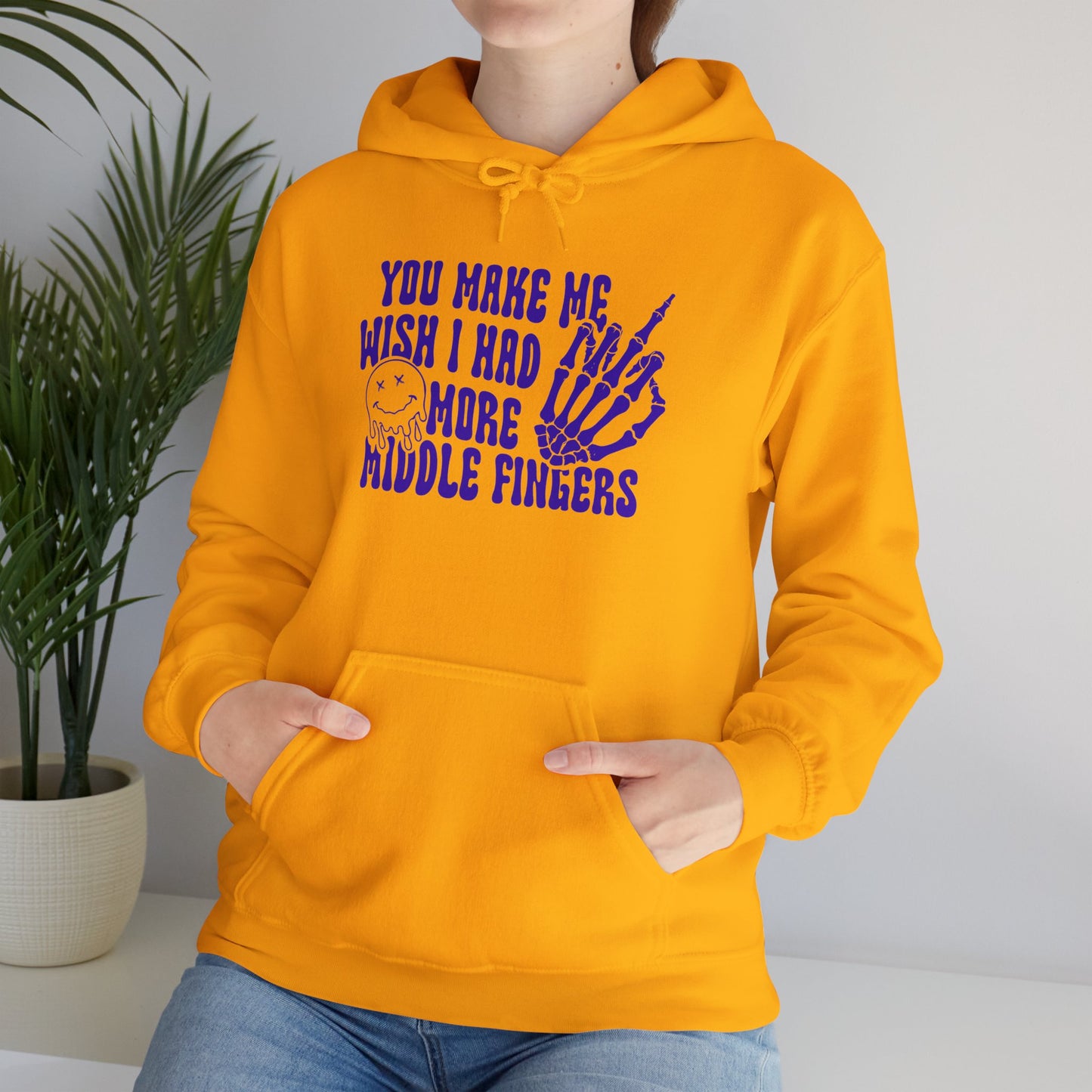 Skeleton Middle Finger Unisex Hoodie – 'Wish I Had More Middle Fingers'"